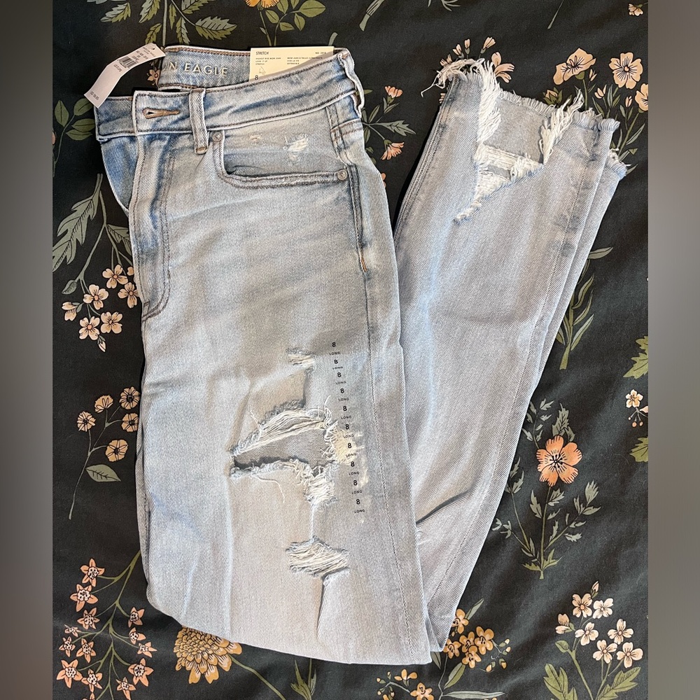 American Eagle High Rise Mom Jeans Stretch Size 8 Long / Tall